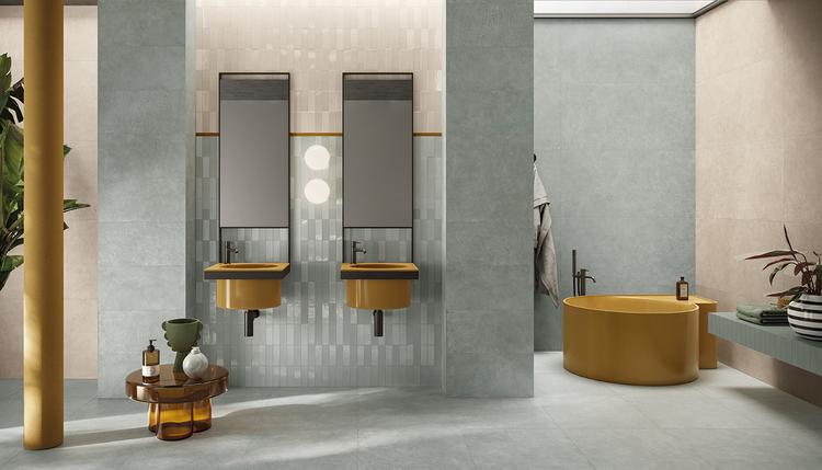 Sixty | Emilceramica Gres Porcellanato Emil Sixty Brick Bagno Sabbia Fondo,salvia Fondo Immagine Gallery | Emilceramica