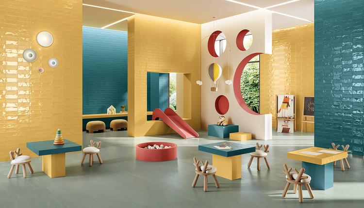 Abacus | Emilceramica Gres Porcellanato Ergon Abacus Brick,cemento,resina Spazi Pubblici Senape Lux,petrolio Lux,senape Matt,senape Plissè Lux,petrolio Plissè Lux,verde Salvia Immagine Gallery | Emilceramica