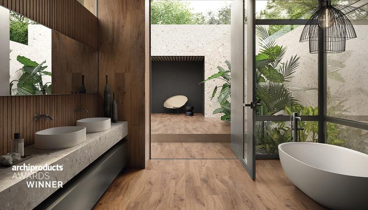 I-Wood | Emilceramica Gres Porcellanato Ergon I-wood Pietra,legno Bagno Sabbia ,rovere Imbrunito Immagine Gallery | Emilceramica