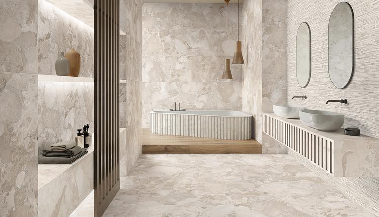 Matera Stone | Emilceramica Gres Porcellanato Ergon Matera Stone Legno,pietra Bagno Rovere Imbrunito ,greige Sassi,white Sassi,greige Ritmo Immagine Gallery | Emilceramica